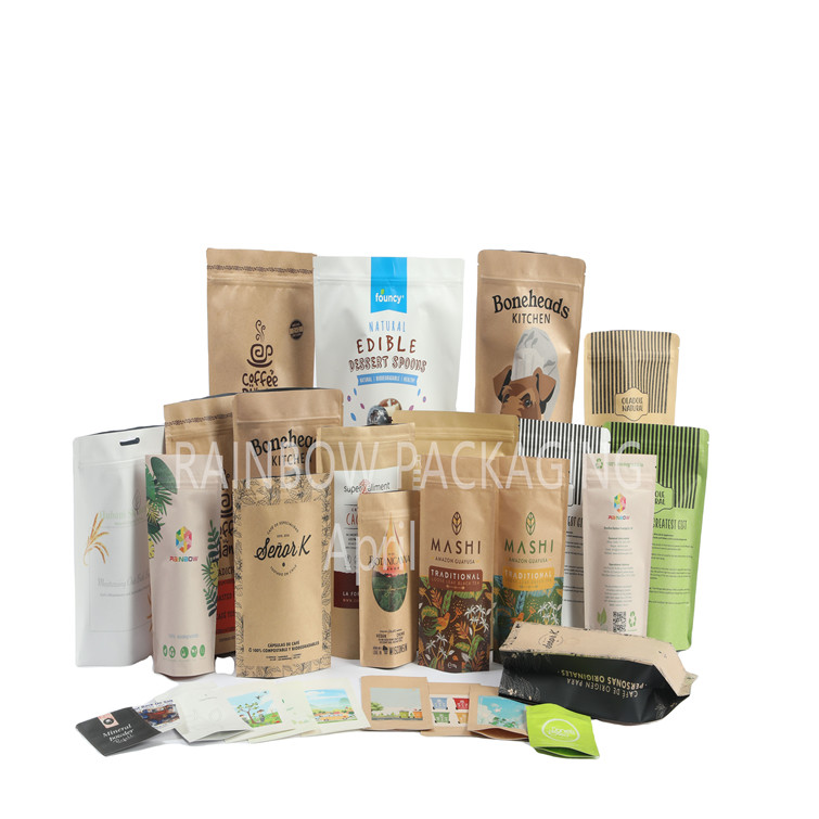 Custom Food Grade PLA Brown Kraft Paper Bags Mango Powder Food Pet Treats Eatable Packaging Bags Mylar Dengan Ritsleting