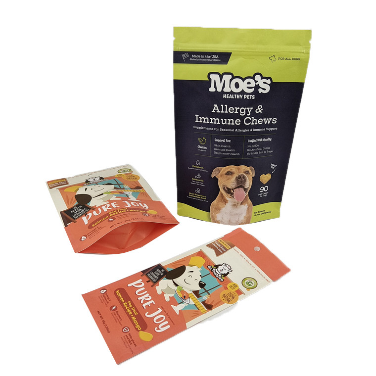 Custom Eco Friendly White Kraft Paper Mango Powder Nuts Makanan Hewan Peliharaan Biodegradable Zipper Bau Proof Paper Packaging Bag