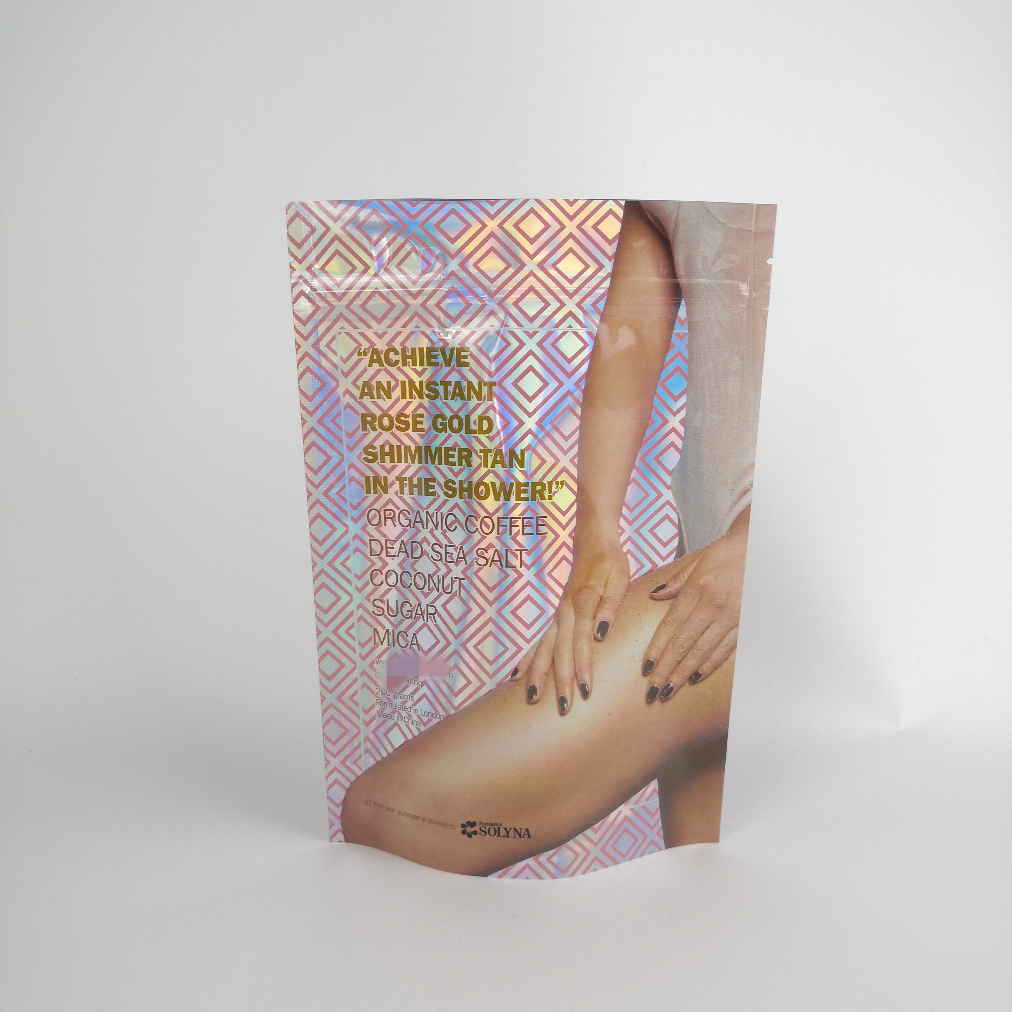 Custom Printed Re-sealable Zip Lock Stand Up Bag Bath Salt Packaging Bags Holographic