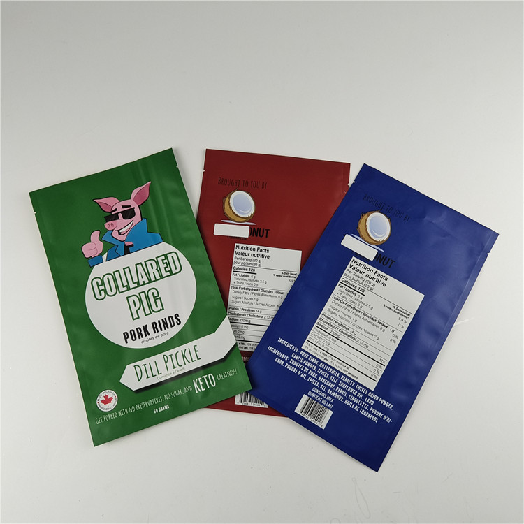 Produsen Ukuran Disesuaikan Penyimpanan Kantong Makanan ringan Kemasan Matt Aluminium Foil Stand Up Pouch Ziplock Kemasan Kantong