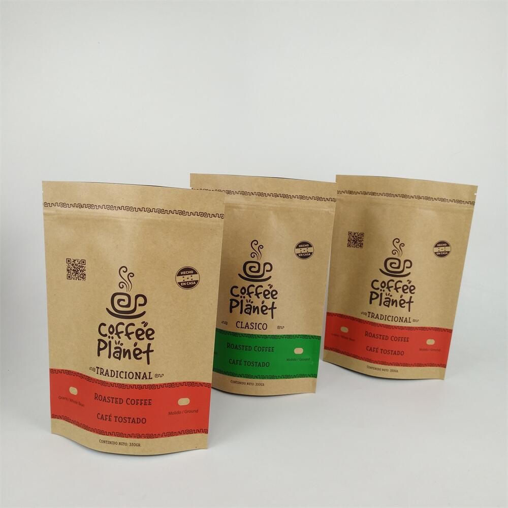 Stand Up Zipper Laminated Kraft Paper Coffee Bean Packing Bags Dengan Desgasing Valve