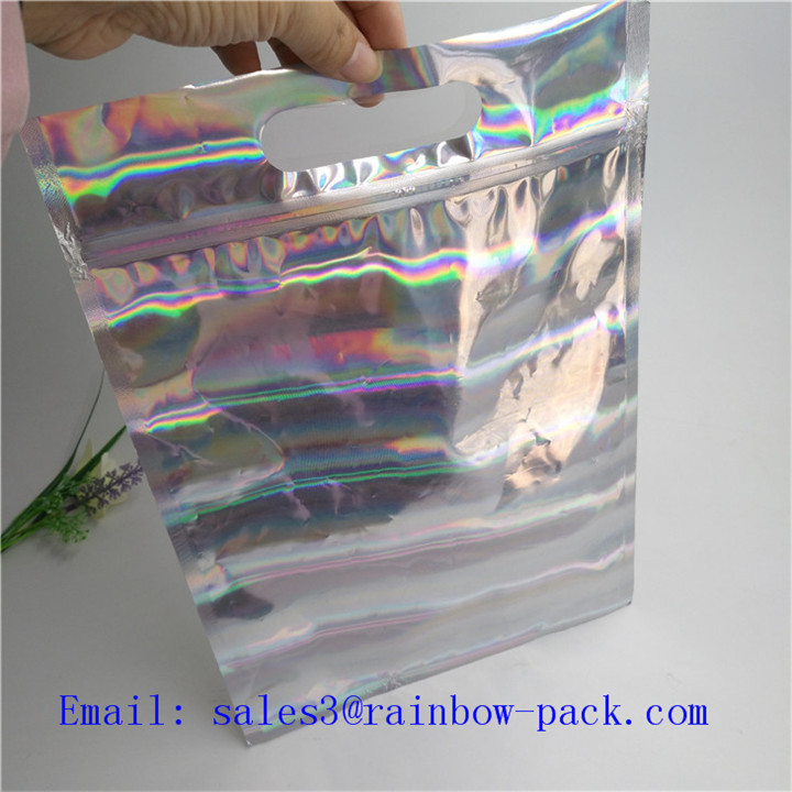 Silver Stand Up Bag Holographic Small Ziplock Seal Kemasan kantong makanan Sachet