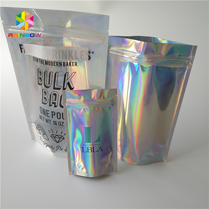 Waterproof Holographic Stand Up Pouch Permukaan Akhir Mengkilap
