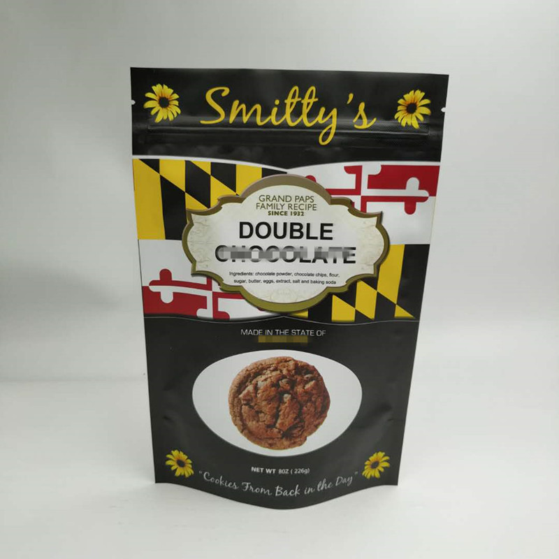 Stand Up Snack Bag Kemasan Tiga Sisi Segel Sudut Bulat Dengan Ritsleting