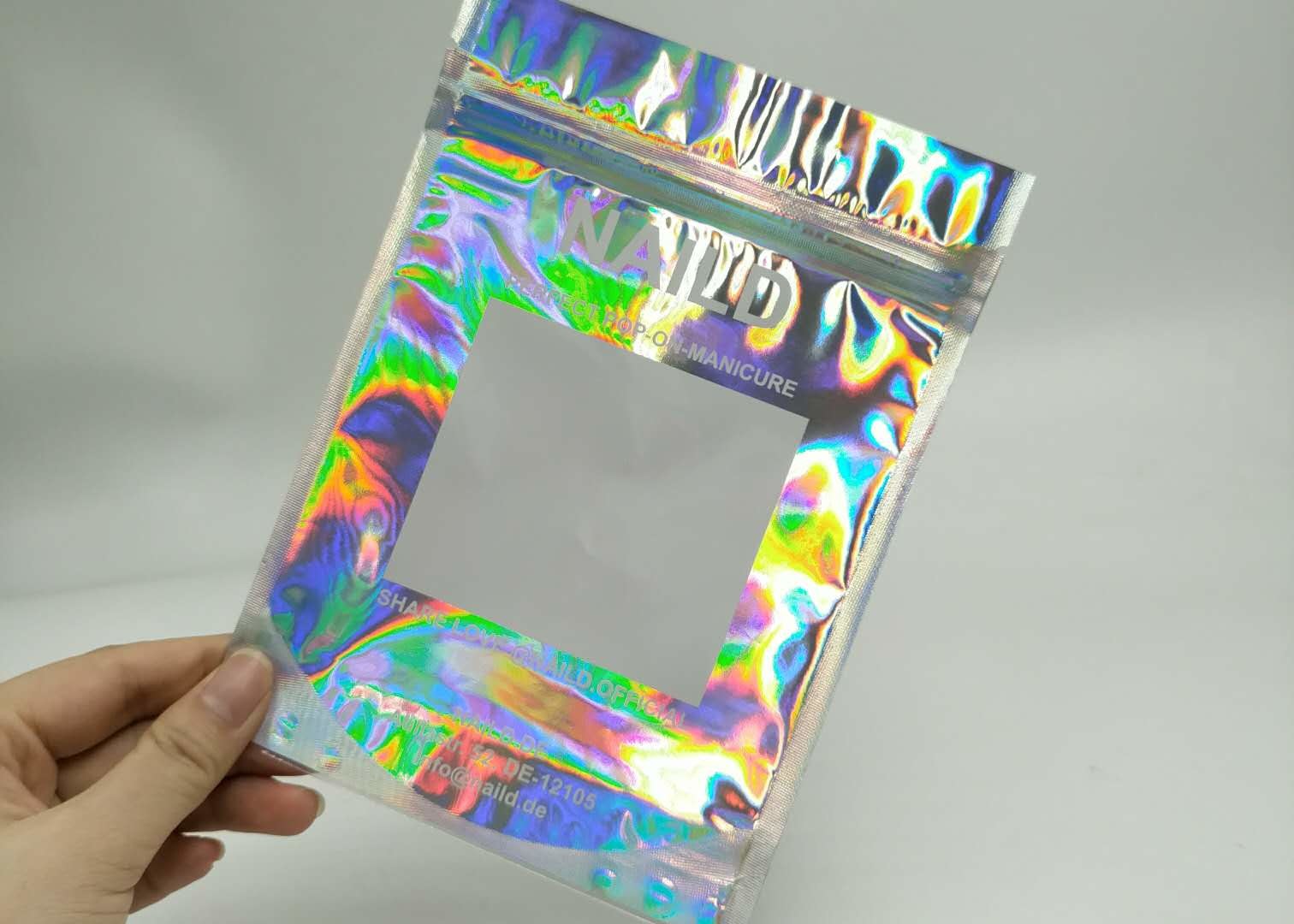 Tas Disegel Plastik Holografik Ukuran 8 * 15 CM Untuk Sikat Bulu Mata RB-015