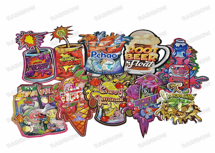 Holograph Custom Shaped Aluminium Soft Touch 3.5g kemasan makanan Mylar Bags Die Cut Pouches