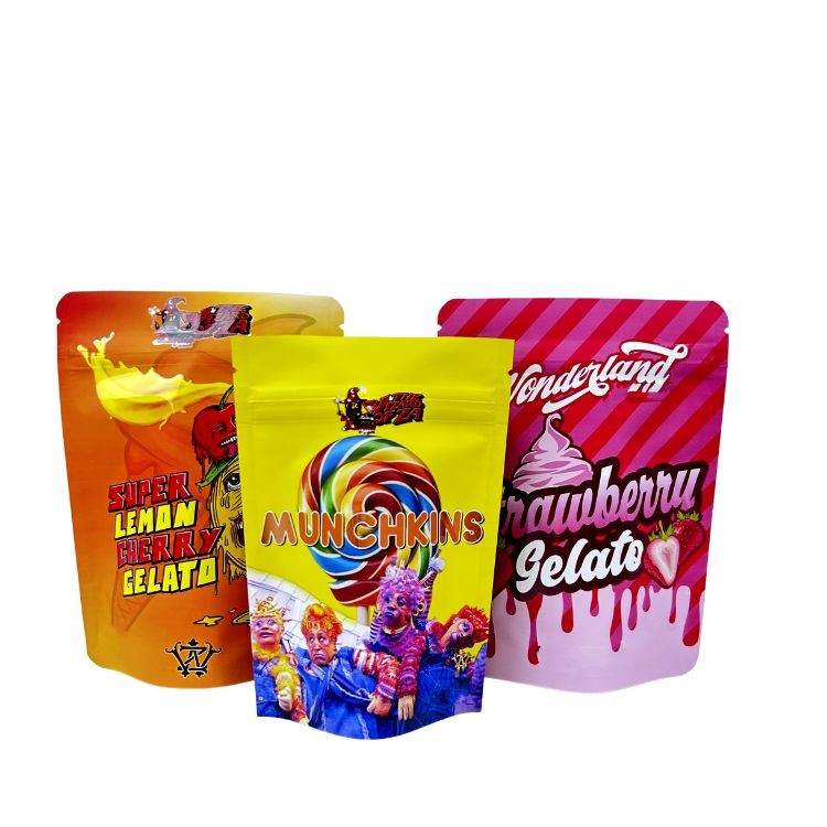 Minfly Digital Printing Custom Aluminium Foil Resealable Stand Up Smell Proof Zipper Mylar Packaging Bag Bag Bags Untuk Makanan