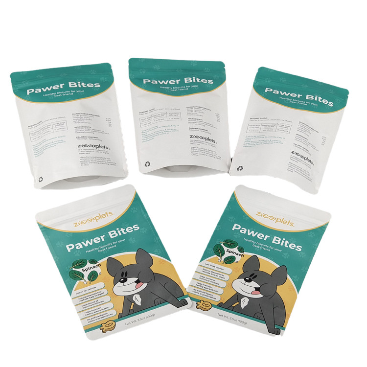 Logo yang disesuaikan Stand Up Pouch Kraft Paper Bag untuk Dog Treat Digital Print Tas Mylar yang dapat ditutup kembali
