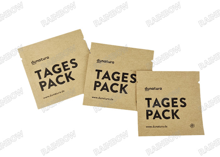 Tas Teh Kosong Biodegradable Custom Tiga Sisi Seal Panas Tas Kemasan Teh Kopi Kantong Kemasan Tablet Kertas Kraft