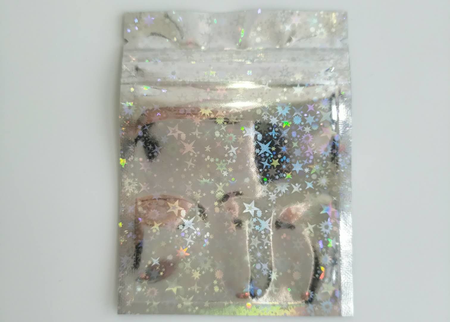 Kantong Pengaman Tiga Sisi Anak Holographic Laser Mylar Foil Dilapisi Dengan Zipper