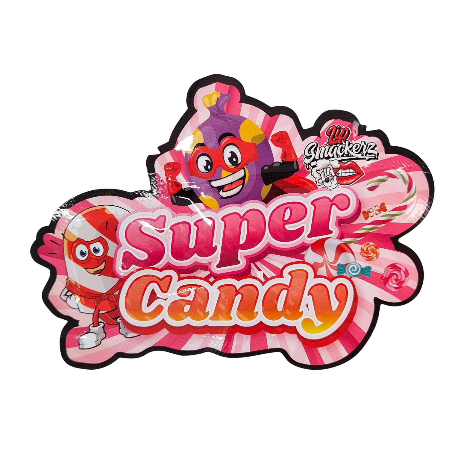 Kantong Plastik 3.5g Die Cut Glossy Zipper Mylar Untuk Kemasan Permen Herbal Gummy Anti Bau Permukaan Mengkilap