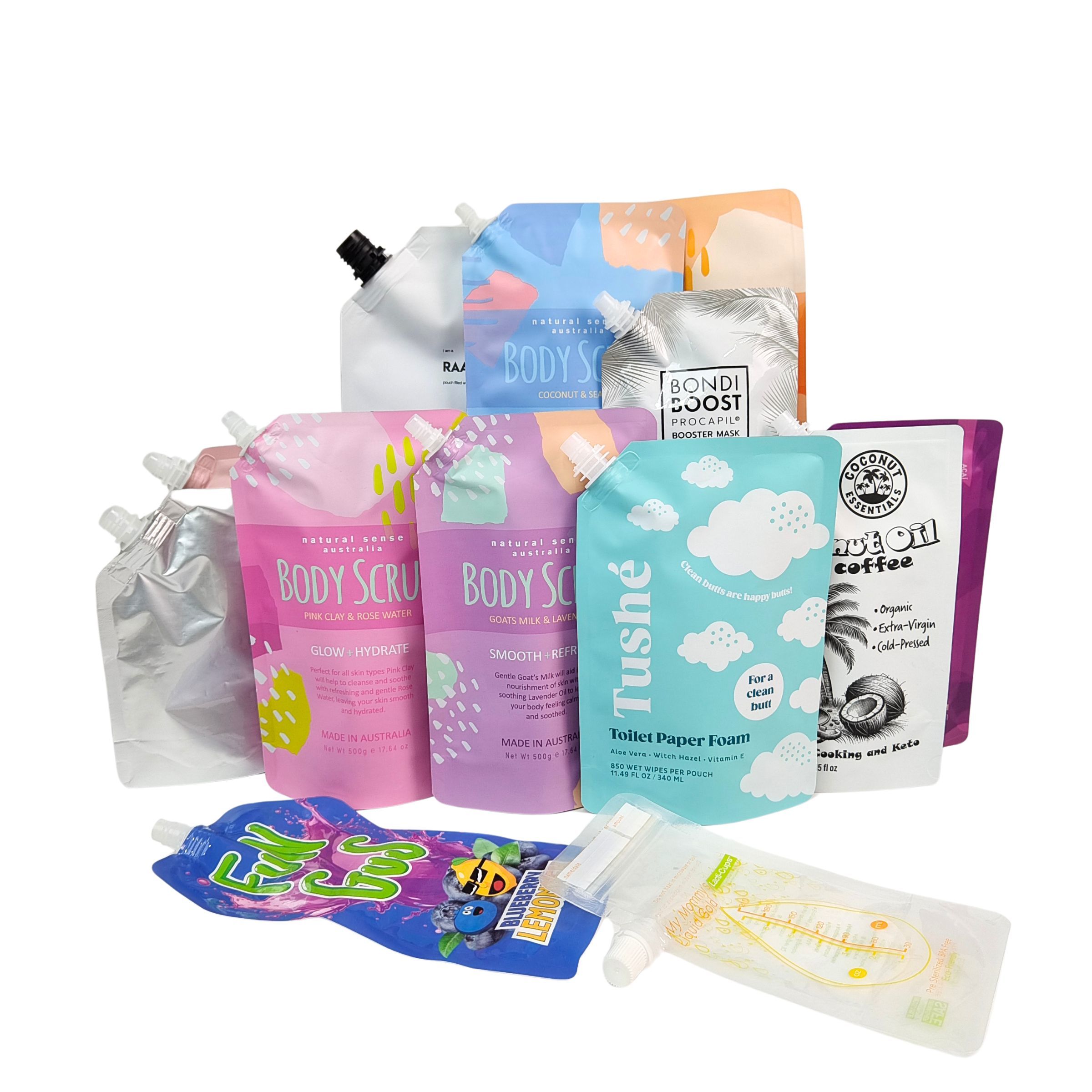 Liquid Plastic Stand Up Bag Dengan Spout Squeeze Packaging Bag Untuk Kosmetik Minuman Lotion Nozzle Bag