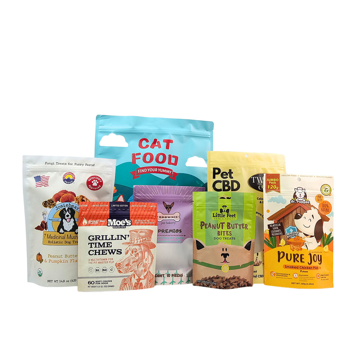 Kantong Berdiri yang Dapat Digunakan Kembali Ramah Lingkungan dengan Ketebalan 50-200 mikron untuk Pengemasan Makanan Hewan