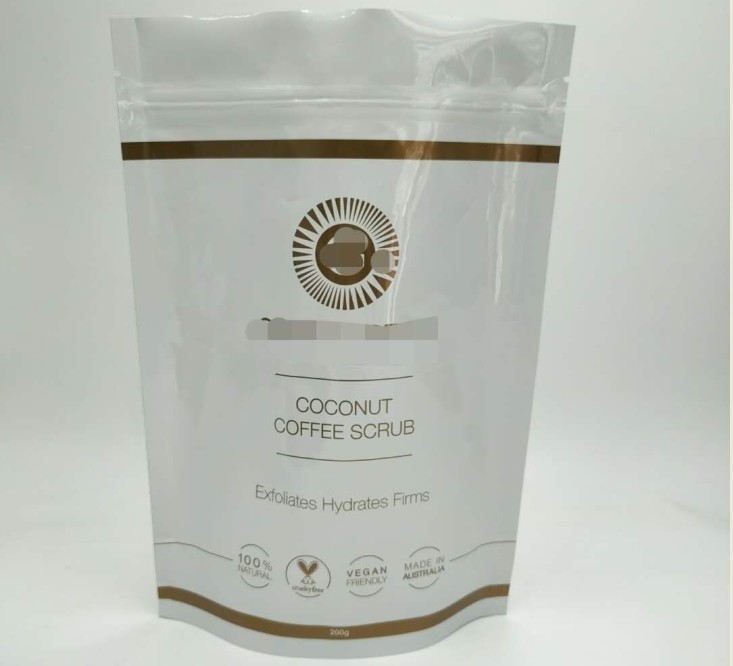 Putih Kemasan Tas Kosmetik Glossy, Stand Up Aluminium Foil Bag Untuk Tubuh Rendam