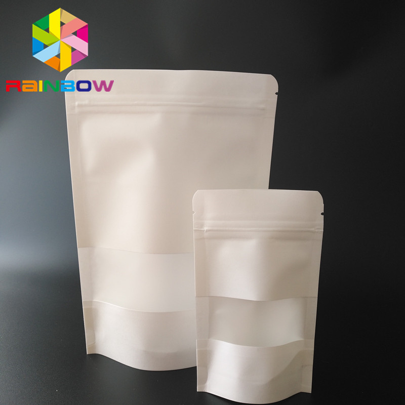 White Doypack Snack Bag Packaging Bahan Kertas Kraft Dengan Jendela / Ritsleting yang Jelas