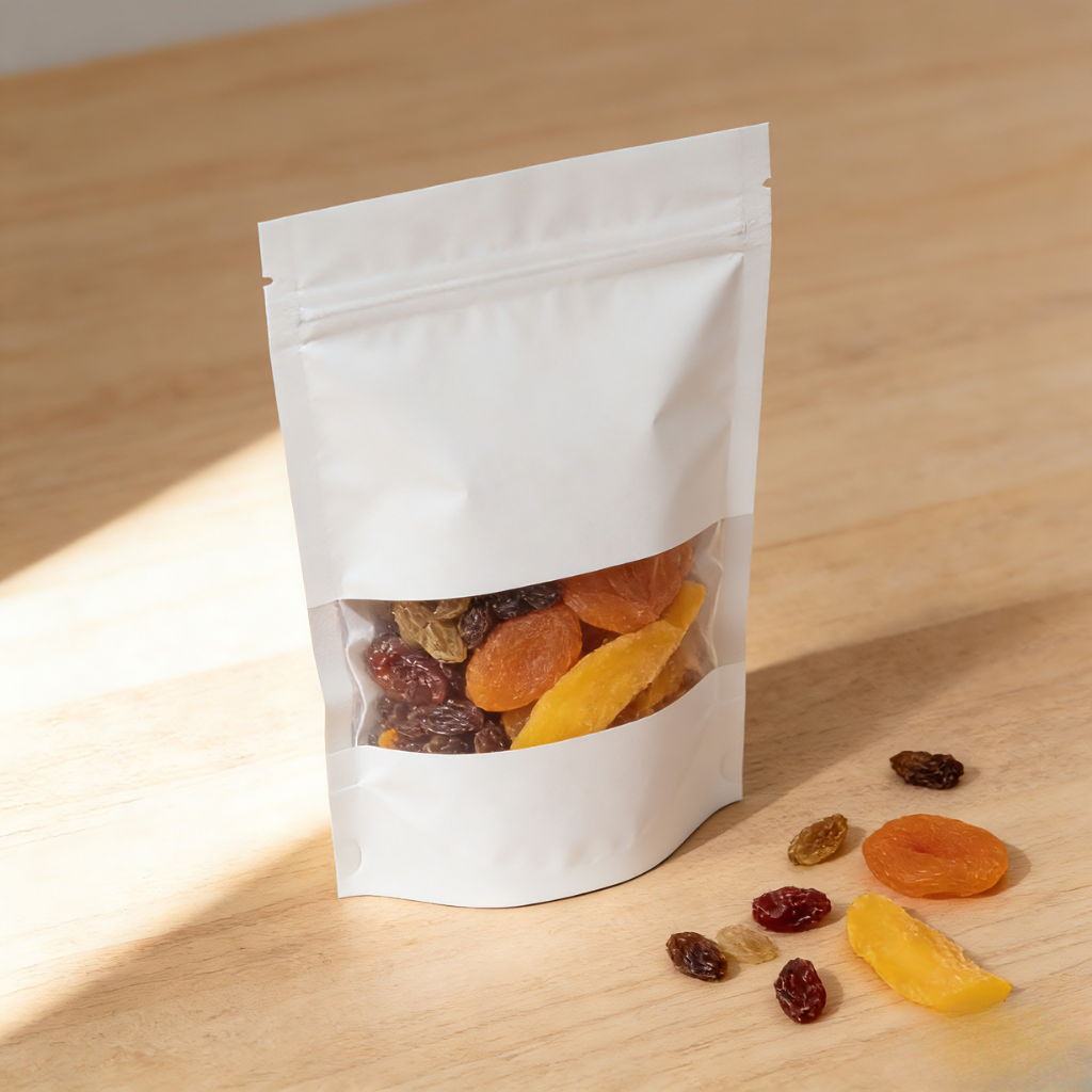 Kantong Kemasan Makanan Tahan Lembab Ziplock Segel Panas Kertas Kraft Biodegradable Kustom Untuk Kacang Buah Kering Kantong Mylar