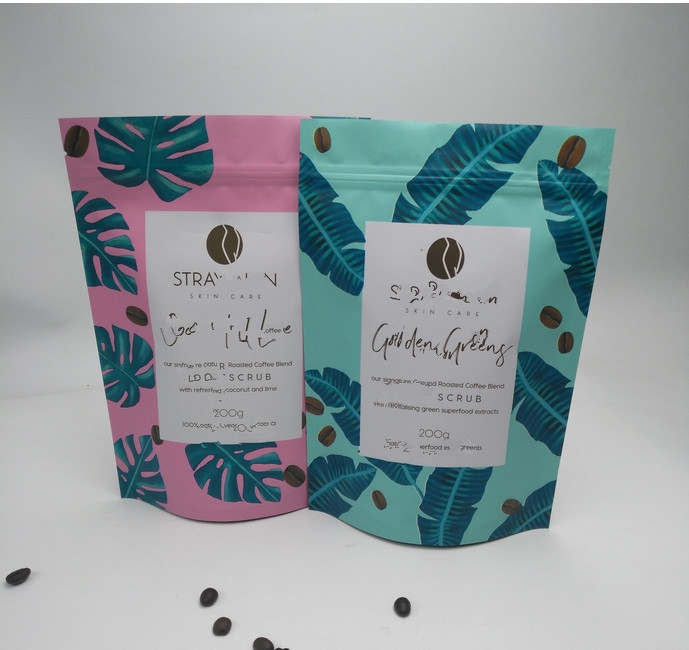 Food Grade Stand Up Pouch Bags Plastik Kustom Foil Matte Finish Untuk Kemasan Teh