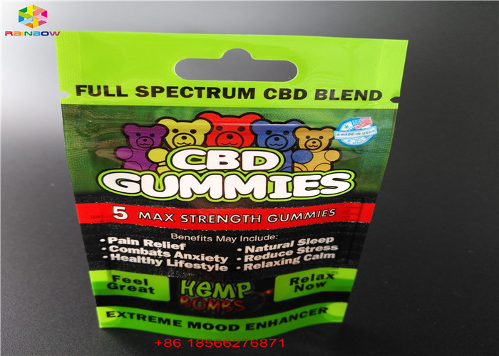 CBD GUMMIES kemasan kantong plastik dengan jendela aluminium sachet dilaminasi tas panas segel kantong zip makanan polybag