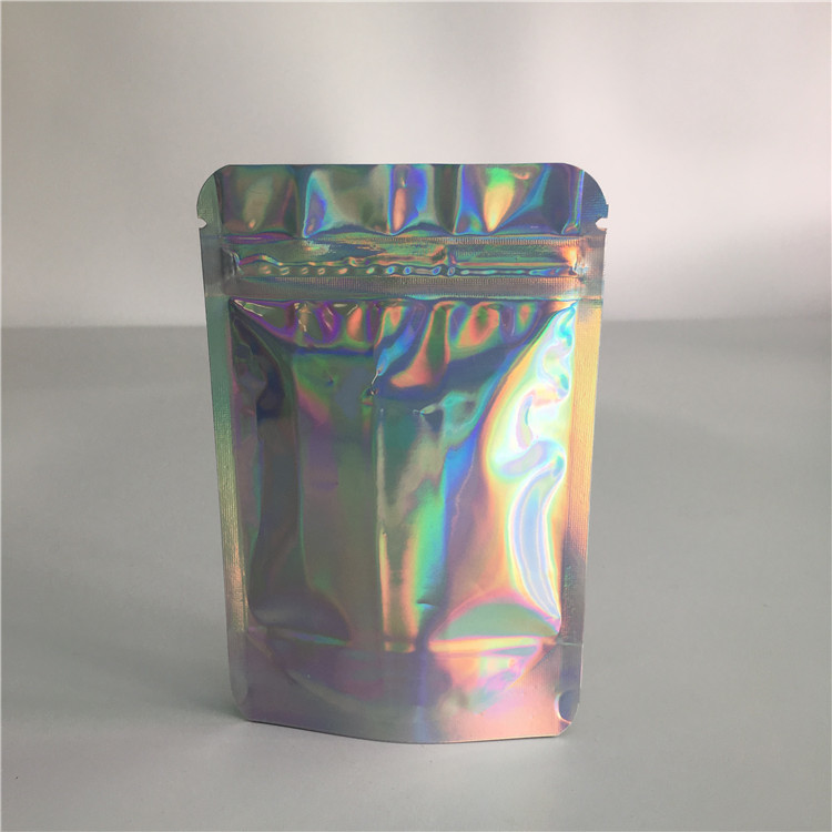 Mylar Foil Pouch Kemasan Plastik Hologram Zipper Bag Cetak Kustom Dengan Jendela Yang Jelas