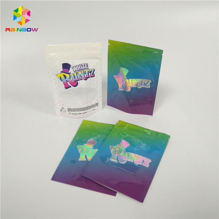 Hologram Laser Snack Bag Kemasan Childproof Zip Lock Window Pouch Untuk Kosmetik