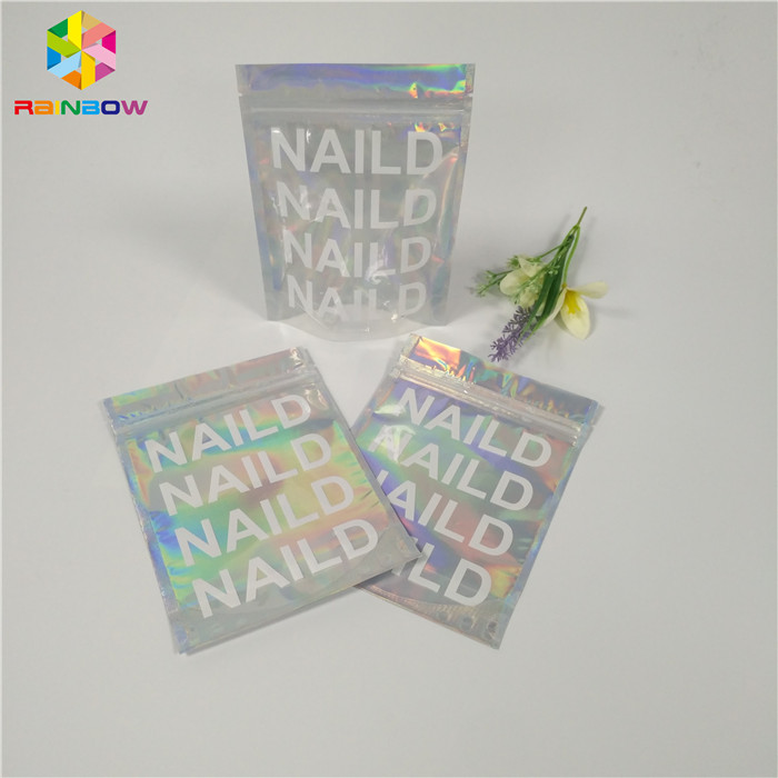 Heat Seal Cosmetic Packaging Bag Hapus Hologram Mylar Ziplock Flat Plastic Material