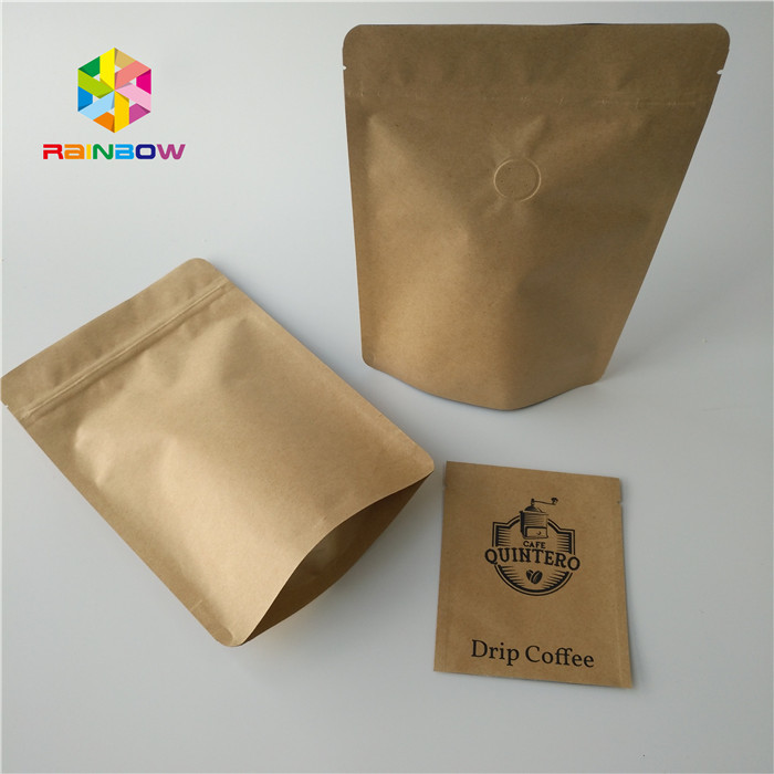 Kotak Kertas Makanan Ramah Lingkungan Kemasan Panas Seal Ziplock Valve Untuk Biji Kopi