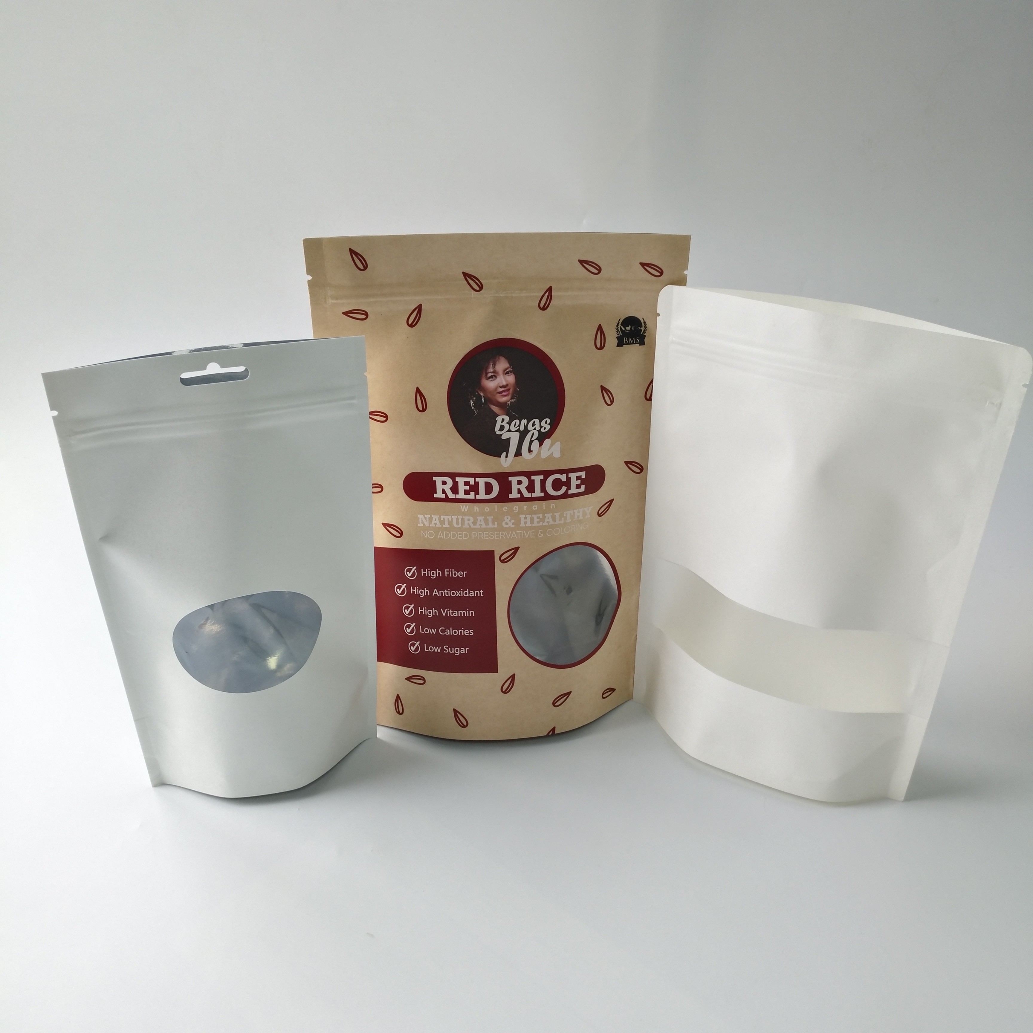 Stand Up Kantong Kotak Kertas Kemasan Food Grade Dengan Jendela Clear Rectangular / Oval