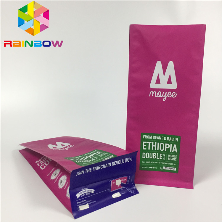 Kemasan Kantung Aluminium Foil, Stand Up Coffee Bags Datar Dengan Katup