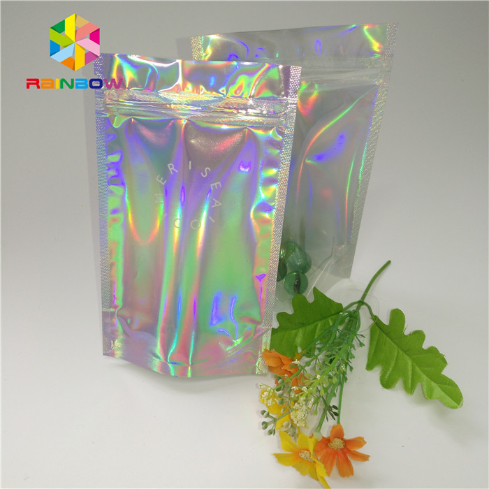 Cetak kustom tas kosmetik plastik segel tiga sisi Hologram Laser Wateproof kantong
