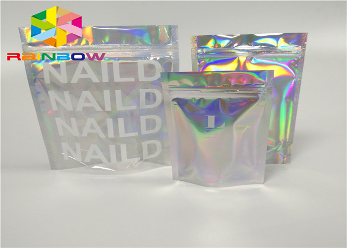pencetakan ritsleting plastik kemasan mylar foil ziplock hologram laser holographic berdiri kantong zip untuk hadiah / botol