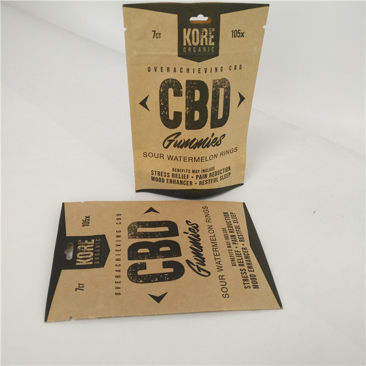 Kemasan Kantong Plastik yang Dapat Dipulihkan Kembali CBD Eco Friendly Kraft Paper Bags Aluminium Foil Inside