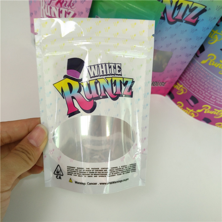 Makanan Weed Kantong Plastik Kemasan Kustom Dicetak Stand Up Pink Runts Bags Heat Seal