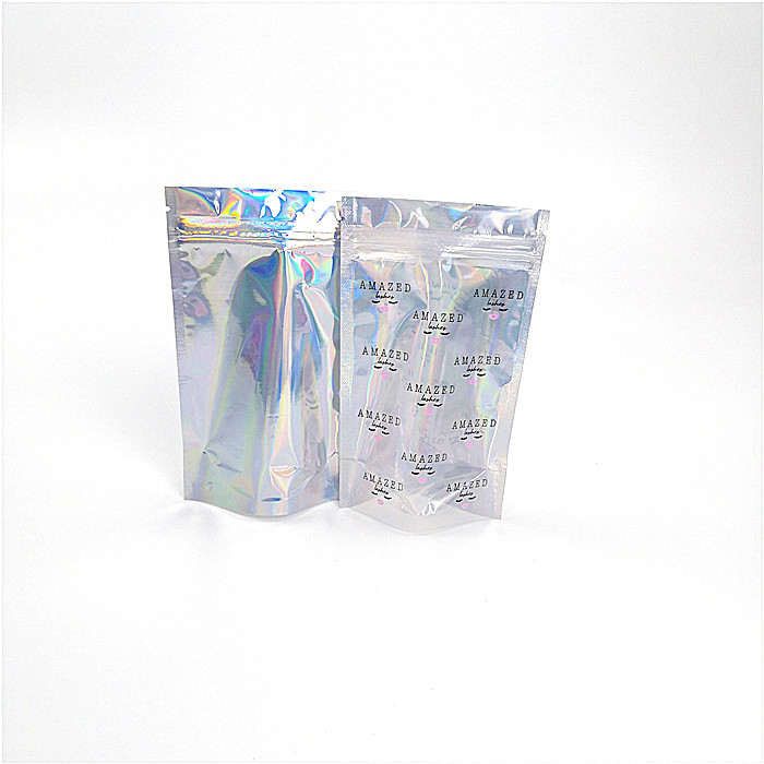 Shinny Glossy Hologram Tas Kemasan Kosmetik Biodegradable Dengan Depan Transparan