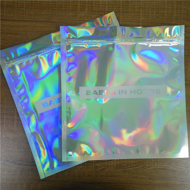 Pakaian Pakaian Kemasan Stand Up Zipper Pouch Bags Iridescent Glitter Holographic Ziplock