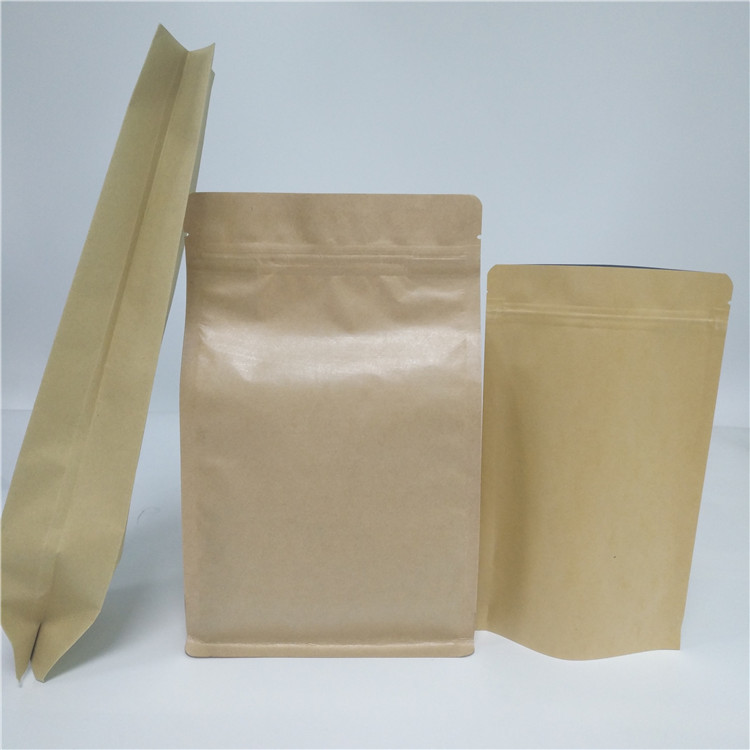 Aluminium Foil Side Gusset Daur Ulang Kertas Kraft Coffee Bag Doypack Kantong Bawah Datar