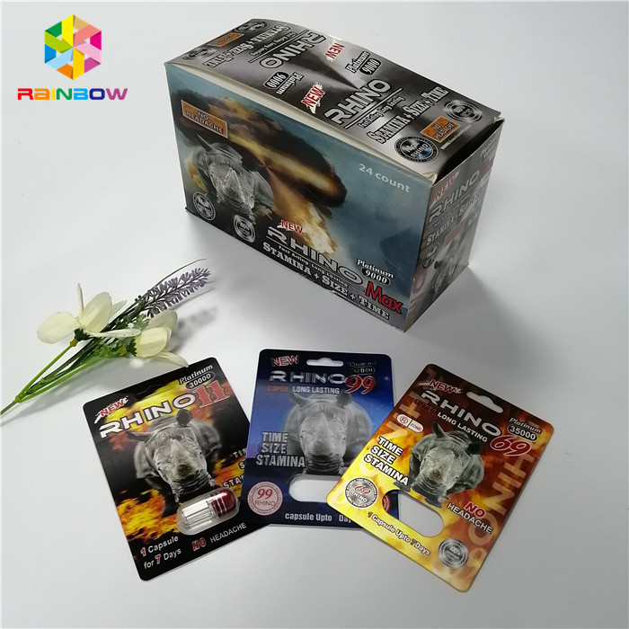 Laki-laki Peningkatan Seks Pil Kemasan Kartu Blister Badak 69 Kapsul Kotak Kartu Plastik 3d
