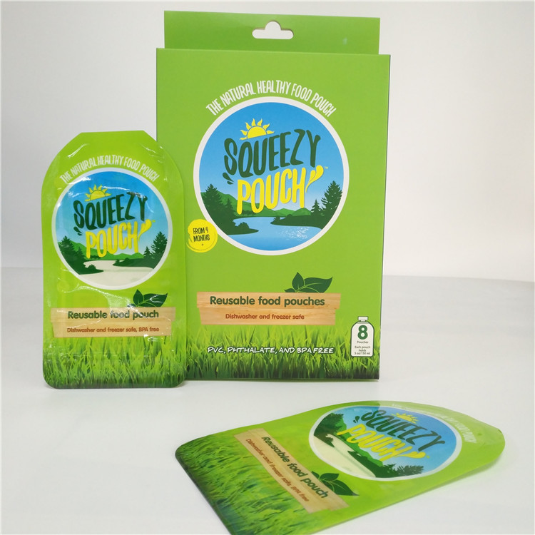 BPA Gratis Reusable Squeeze Packaging Liquid Zipper Double Bag Dengan Paper Box