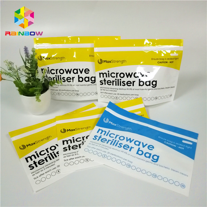 Sterilisasi Microwave Plastik Stand Up Zipper Pouch Bags Untuk Pengumpan / Botol Bayi