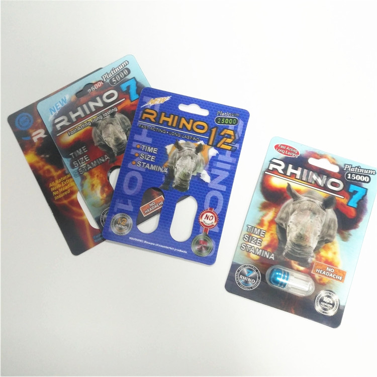 Kertas Seni Kartu Blister Kemasan Badak Laki-laki Kotak Pil Peningkatan Ukuran Disesuaikan