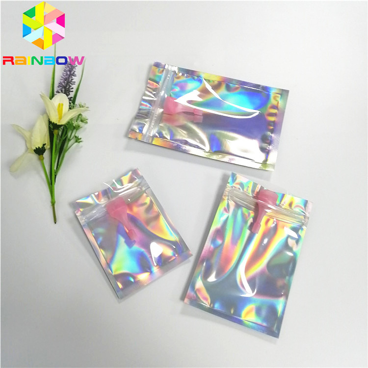 Clear Hologram Foil Depan Kemasan Kantong Tiga Sisi Seal Ziplock Dapat Didaur Ulang