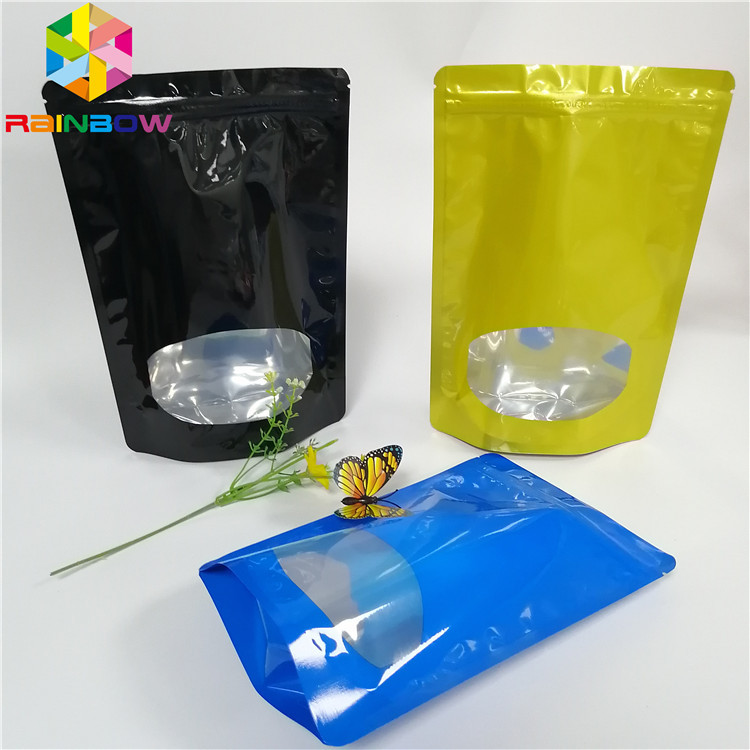Permukaan Glossy Stand Up Zipper Pouch Bags Aluminium Foil Bau Bukti Dengan Jendela