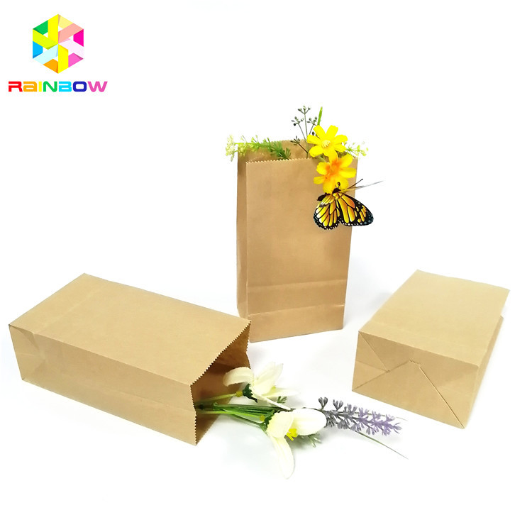 Food Grade Kertas Kraft Tas Bawah Datar Biodegradable Grease Proof Snack Packaging
