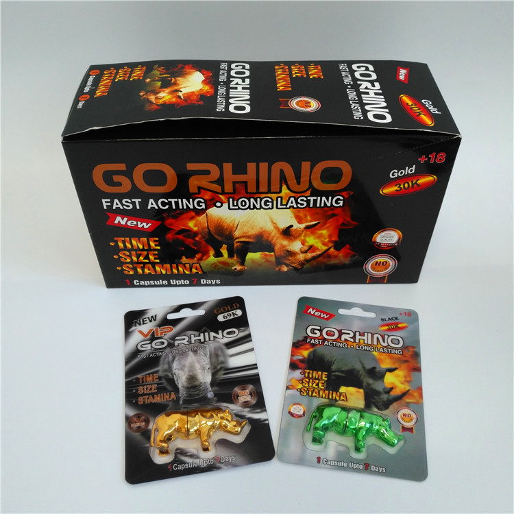 Botol Pil Plastik Kapsul Kartu Blister Kemasan Go Rhino Gold 3D Set Lengkap