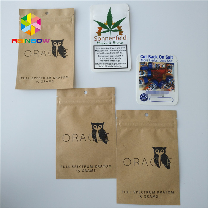 Kertas Kraft Weed Bags Foil Pouch Kemasan Ziplock Aluminium Foil Untuk 1/4 Gram Powder