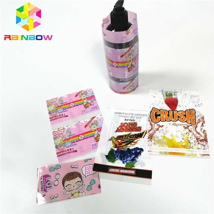Botol Cup Tube Panas Shrink Wrap Label Stiker Perekat Kustom Ketebalan Untuk Kotak Display