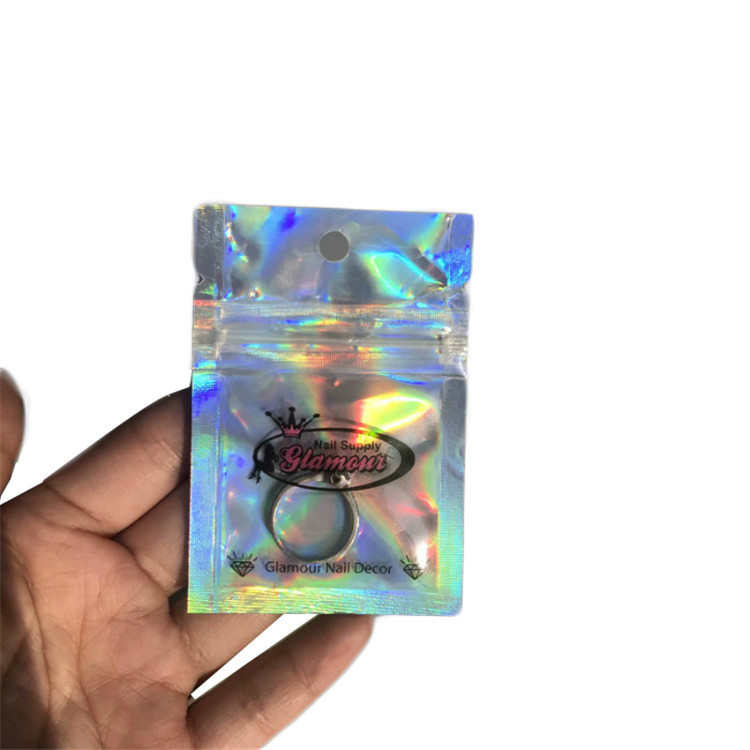 Kantong Plastik Glossy Foil Kemasan Kustom Ziplock Hologrphic Untuk Makanan Permen