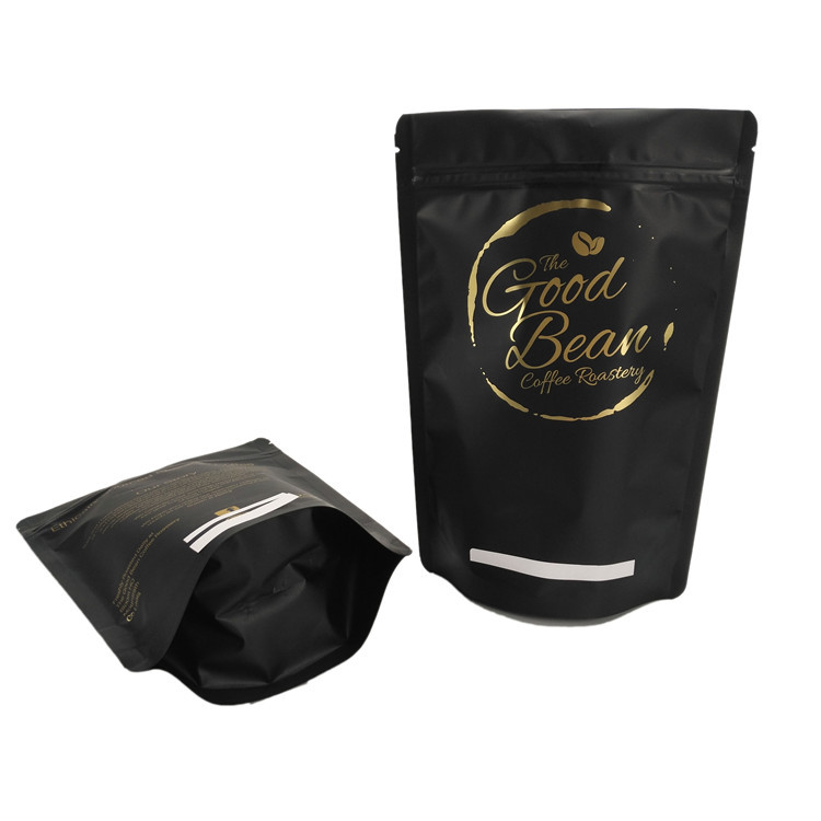 Hitam Matte Permukaan Foil Berjajar Kopi Stand Up Foil Pouch Packaging