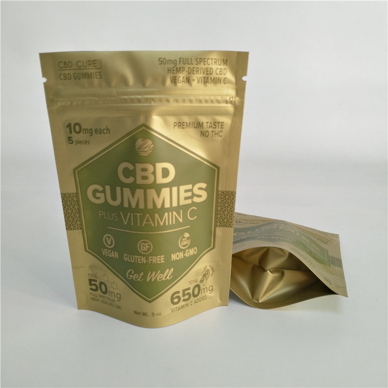 Digital Printing Matte Gold Stand Up Zipper Pouch Small Proof Mylar Bag Untuk Gulma