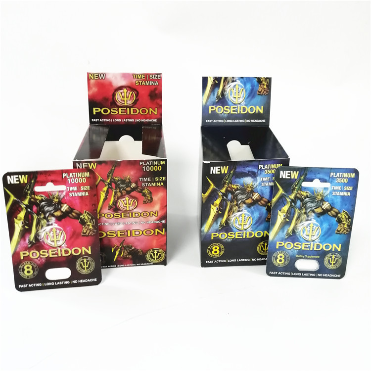Tampilkan kartu kertas cetak kustom pria meningkatkan kinerja seksual kotak kartu Poseidon