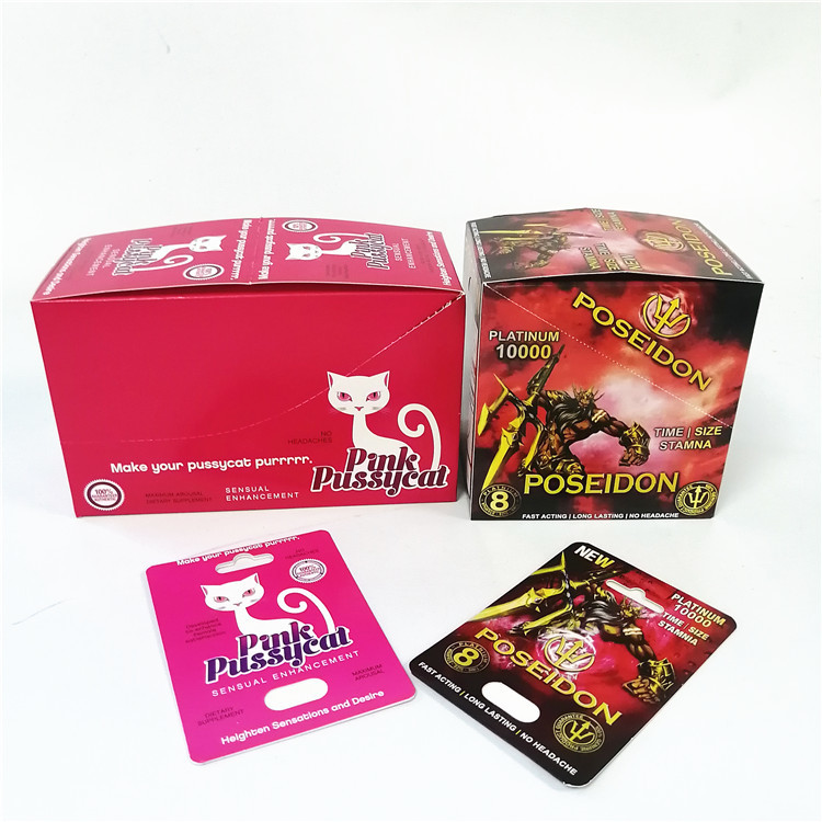 Kartu kotak kertas Pink Pussycat Embossing Hot stamping peningkatan sensual kemasan blister kartu tampilan kemasan